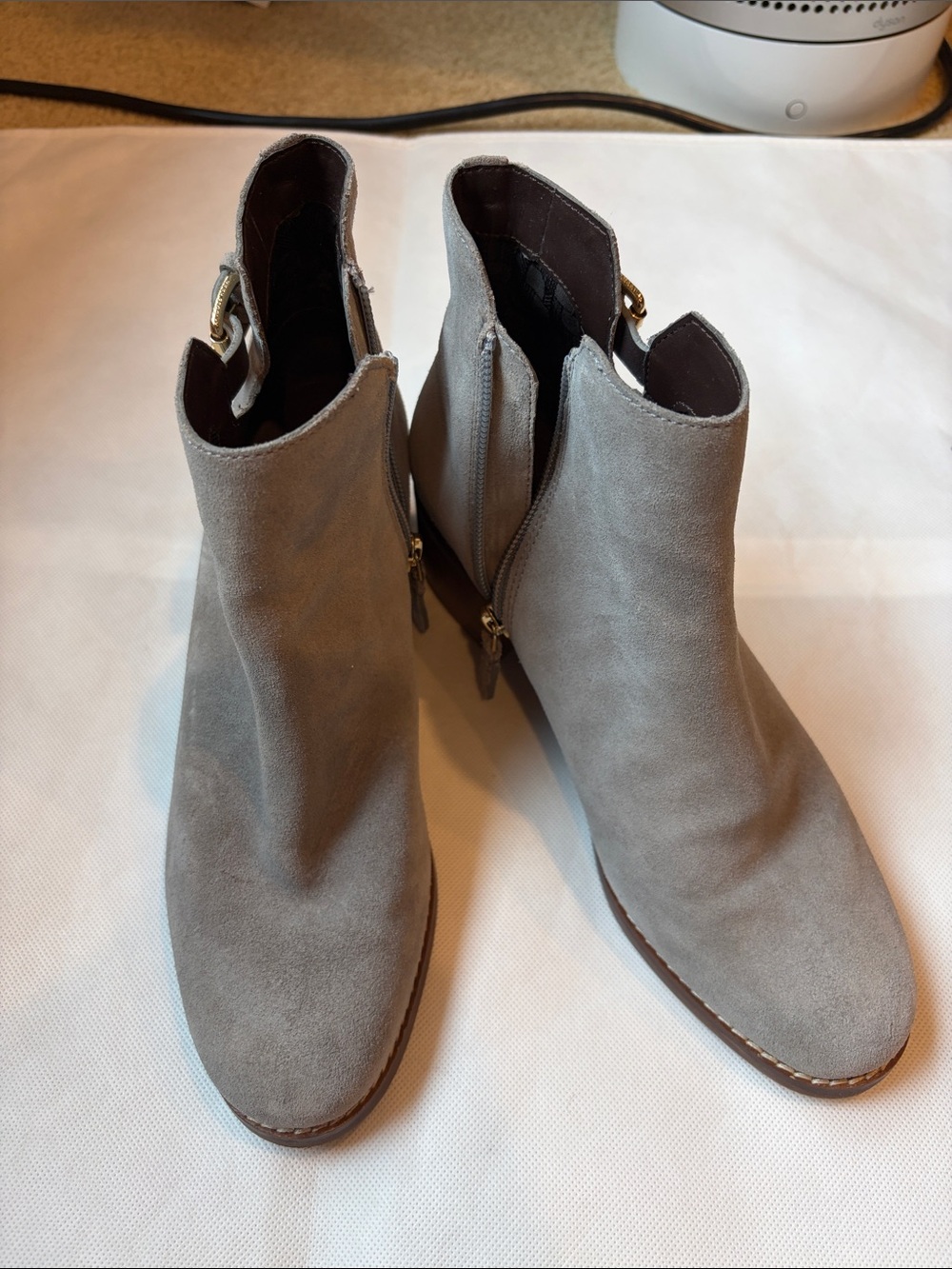 Cole Haan Light Gray Suede Ankle Booties with Side Zip